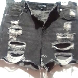 Ladies Fashion Nova, Black Distressed Denim Shorts size 9